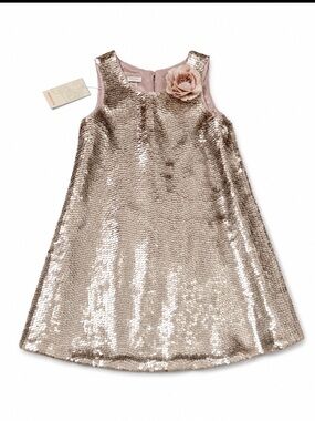 Monsoon Girls' Sequin A-Line Dress in Rose Gold